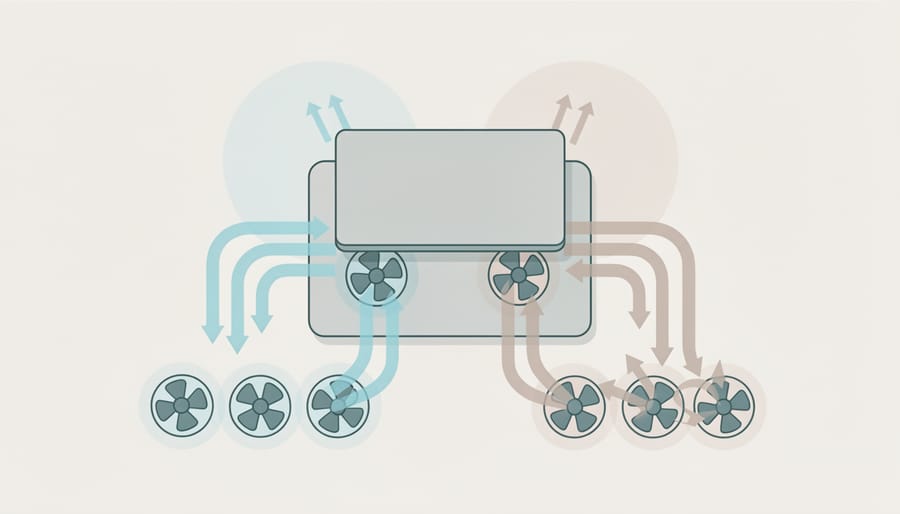 Conceptual image showing airflow from a laptop cooling pad around a laptop underside