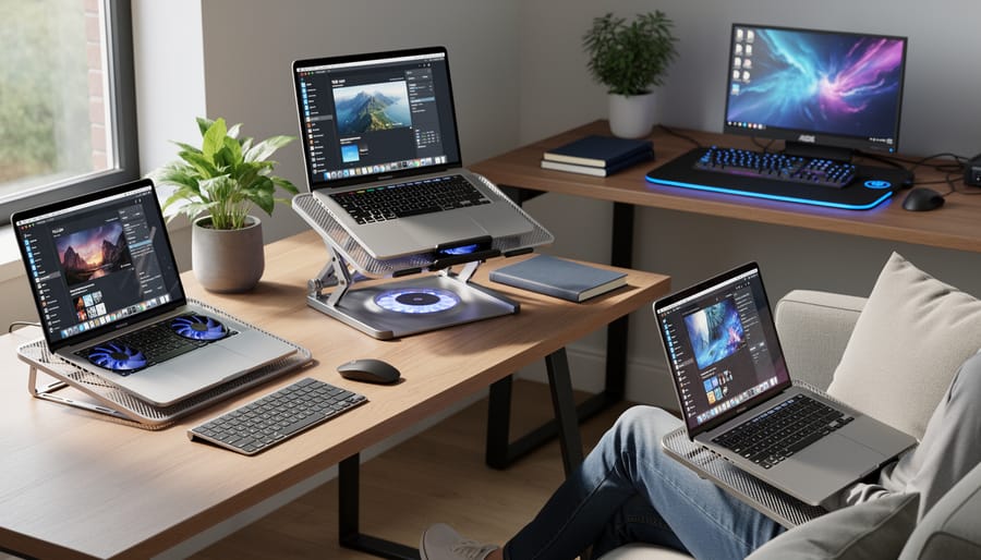 Slim mesh cooling pad and larger lap-friendly cooling mat on a desk