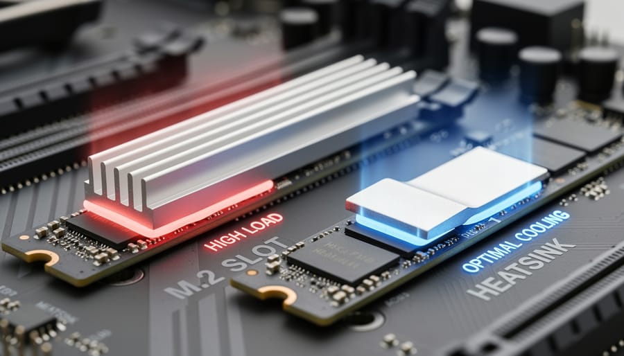 M.2 NVMe SSD resting near an aluminum heatsink surface with visible metal texture