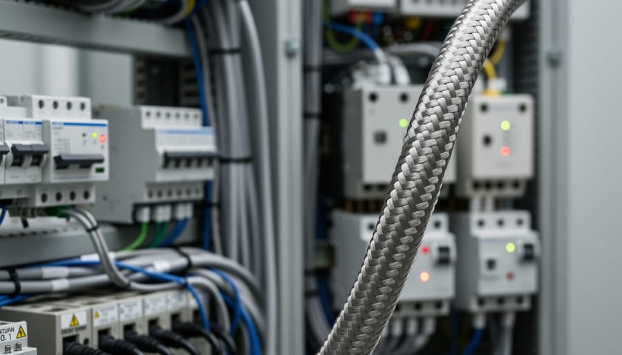 Ethernet cable routed near power equipment in a home environment to suggest interference considerations.